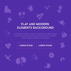 health, science, sports, nature fill vector icons and elements background concept on purple background.Multipurpose use on websites, presentations, brochures and more