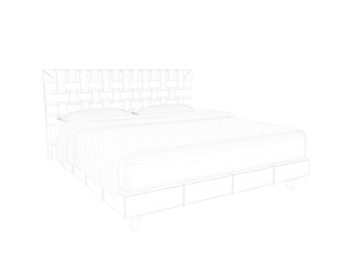 3d rendering of a lined bed on a white background