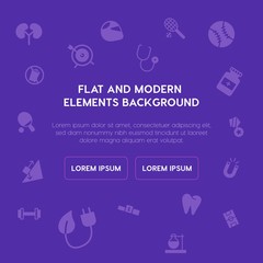 health, science, sports, nature fill vector icons and elements background concept on purple background.Multipurpose use on websites, presentations, brochures and more