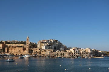 Fototapeta na wymiar Bay of Marsaskala at the Mediterranean Sea, Malta 