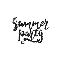 Fototapeta premium Summer party - hand drawn seasons holiday lettering phrase isolated on the white background. Fun brush ink vector illustration for banners, greeting card, poster design.