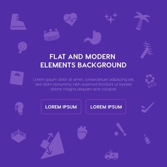 health, science, sports, nature fill vector icons and elements background concept on purple background.Multipurpose use on websites, presentations, brochures and more