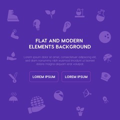 health, science, sports, nature fill vector icons and elements background concept on purple background.Multipurpose use on websites, presentations, brochures and more