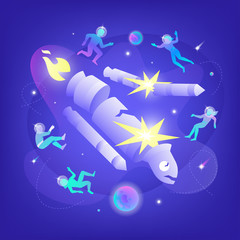 Rocket crashing in open space