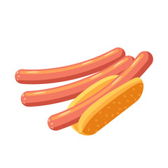Street fast food. Hot sausages and dog bun for hotdog, Vector illustration cartoon flat icon isolated on white.