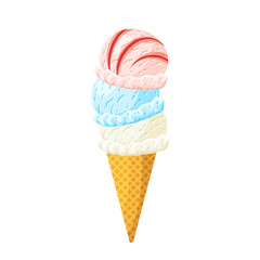 Ice cream in waffle cone. Vector illustration cartoon flat icon isolated on white.