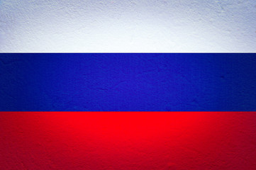 Naklejka premium Russian flag with the texture of the plastered wall. Colorful national flag of Russia. Patriotism, Patriotic symbol.