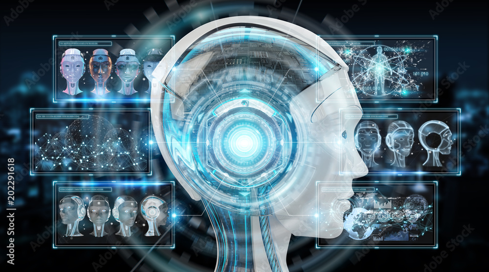 Fototapete digital artificial intelligence cyborg interface 3d rendering