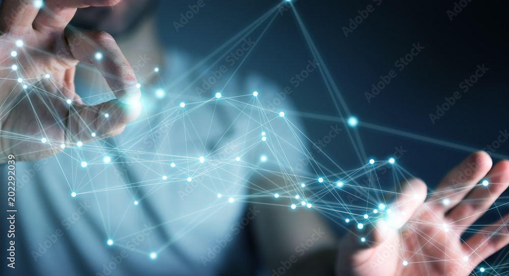 Leinwandbilder businessman using flying network connection 3d rendering