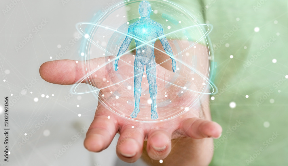 Fototapete businessman using digital x-ray human body scan interface 3d rendering