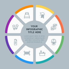 Circle chart hotel, shopping, travel infographic template with 8 options for presentations, advertising, annual reports