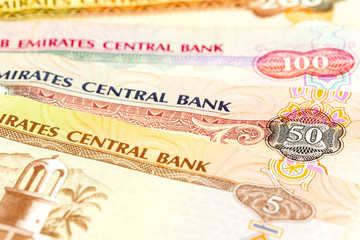 detail of some united arab emirates dirham bank notes