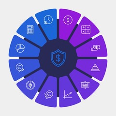 business, money, charts Infographic Circle outline Icons Set. Contains such Icons as  chart,  graph,  digital,  concept,  cash,  payment,  euro,  bank,  success and more. Fully Editable. Pixel Perfect