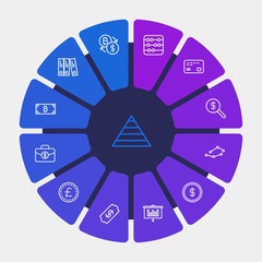 business, money, charts Infographic Circle outline Icons Set. Contains such Icons as  double,  financial,  credit, money,  count,  finance, abacus,  mathematics and more. Fully Editable. Pixel Perfect