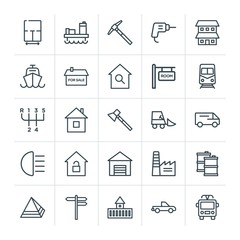 Modern Simple Set of transports, industry, buildings Vector outline Icons. Contains such Icons as  way, work,  tool,  giza,  industry,  home and more on white background. Fully Editable. Pixel Perfect
