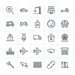Modern Simple Set of transports, industry, buildings Vector outline Icons. Contains such Icons as  sport,  vintage, skateboard, motorbike and more on white background. Fully Editable. Pixel Perfect