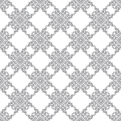 Seamless pattern with ornate Damask ornament on a white background. Design of curls and plant elements. Ideal for textile print and wallpapers.