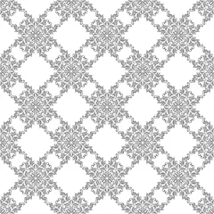 Schilderijen op glas Seamless pattern with ornate Damask ornament on a white background. Design of curls and plant elements. Ideal for textile print and wallpapers. © irina_omelchak