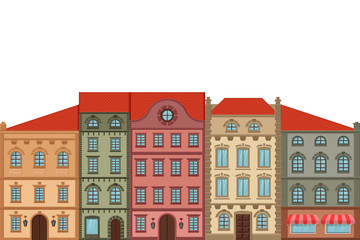 Fototapeta premium Houses. Old european city street with colored buildings. Flat style