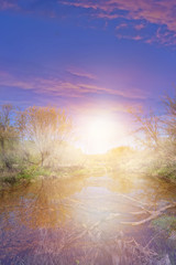 Fototapeta na wymiar colorful sunset on the lake