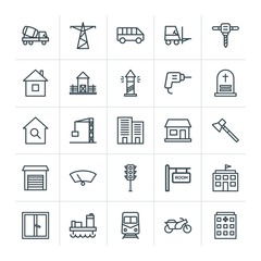 Modern Simple Set of transports, industry, buildings Vector outline Icons. Contains such Icons as motorbike,  white,  medical,  concrete and more on white background. Fully Editable. Pixel Perfect