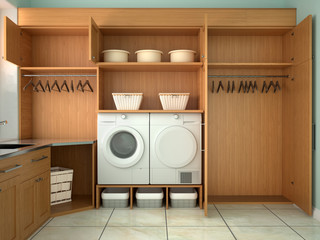 Design room for washing and cleaning. 3d illustrator