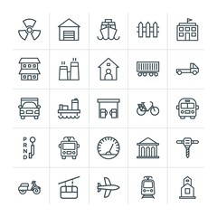 Modern Simple Set of transports, industry, buildings Vector outline Icons. Contains such Icons as  bike,  plane, business,  tanker,  danger and more on white background. Fully Editable. Pixel Perfect