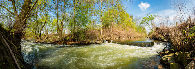 Landscape in spring with river and trees