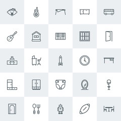 Modern Simple Set of furniture, kids and toys Vector outline Icons. Contains such Icons as  business,  door, spoon,  oval,  rugby,  white and more on white background. Fully Editable. Pixel Perfect.