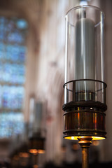 Candle lamp, interior of Bath Abbey, UK