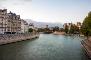 Fototapeta na wymiar Bridge by the Seine river in Paris France at sunset