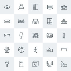 Modern Simple Set of furniture, kids and toys Vector outline Icons. Contains such Icons as  play,  couch,  abstract,  background, furniture and more on white background. Fully Editable. Pixel Perfect.