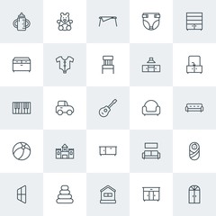 Modern Simple Set of furniture, kids and toys Vector outline Icons. Contains such Icons as  bear, bedroom, window,  automobile,  car,  home and more on white background. Fully Editable. Pixel Perfect.