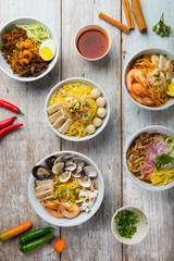 various malaysian noodles top up view