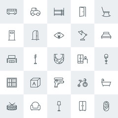 Modern Simple Set of furniture, kids and toys Vector outline Icons. Contains such Icons as closet,  modern,  bike,  wardrobe,  clothing and more on white background. Fully Editable. Pixel Perfect.