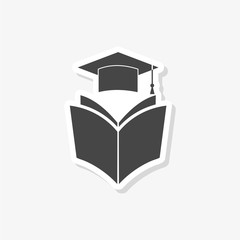 Graduation cap over open Book sticker, Education icon, simple vector icon