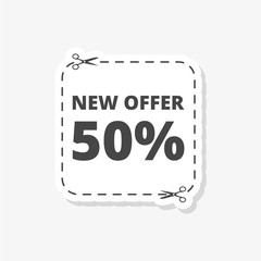 New offer 50%, Commerce concept sticker, simple vector icon
