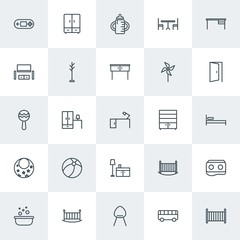 Fototapeta premium Modern Simple Set of furniture, kids and toys Vector outline Icons. Contains such Icons as care, crib, comfy, interior, gaming, baby and more on white background. Fully Editable. Pixel Perfect.
