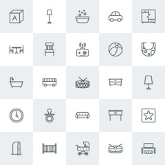 Modern Simple Set of furniture, kids and toys Vector outline Icons. Contains such Icons as  room,  toy,  alphabet,  modern,  happy,  work and more on white background. Fully Editable. Pixel Perfect.