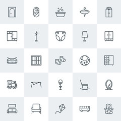 Modern Simple Set of furniture, kids and toys Vector outline Icons. Contains such Icons as whirligig,  care,  door,  abstract,  rocking and more on white background. Fully Editable. Pixel Perfect.