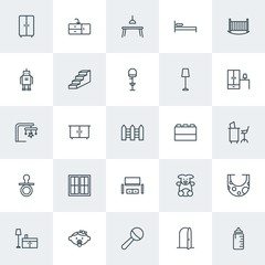 Fototapeta premium Modern Simple Set of furniture, kids and toys Vector outline Icons. Contains such Icons as fluffy, kid, home, apron, bib, baby, care and more on white background. Fully Editable. Pixel Perfect.