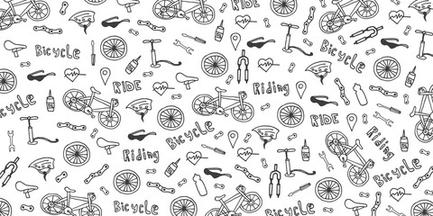 Fototapeta na wymiar Doodle vector illustration of bicycle. Concept of biking lifestyle and adventure for web banners, printed materials