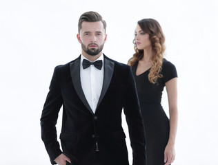 Full length of two business people isolated on white background