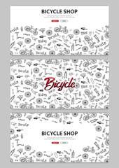 Set of Doodle vector illustration of bicycle. Concept of biking lifestyle and adventure for web banners, printed materials