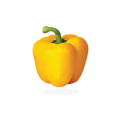 Vector illustration of yellow big fresh realistic pepper isolated on white background