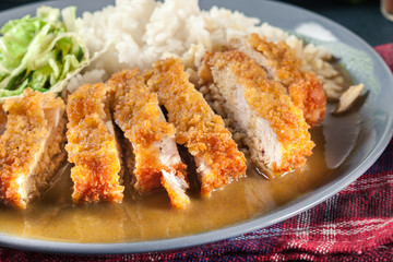 Japanese katsu curry. Deep fried breast chicken cutlet