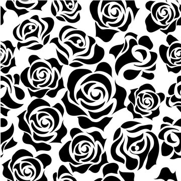 バラのイラスト モノクロ 薔薇の模様の連続柄 シームレスデザイン 背景イラスト Stock Vector Adobe Stock
