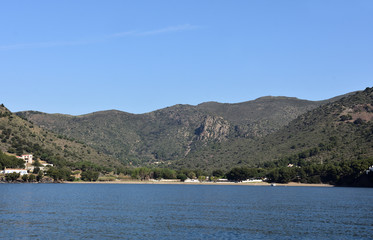 Fototapeta na wymiar Landscape of Cap de Creus in the background Cala Montjoi, El Bulli, Costa Brava, Girona province, Catalonia, Spain