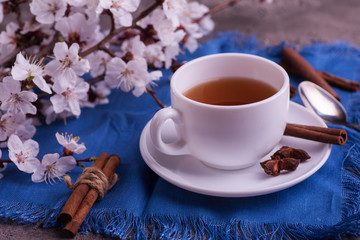 Apricot flowers and tea