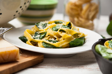Spinach tagliatelle pasta